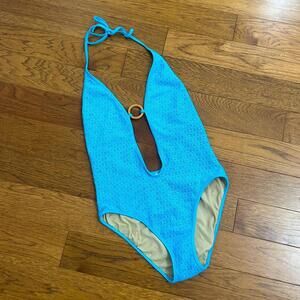 NEW Victoria's Secret Blue One-Piece Crochet Plunging Swimsuit, size medium